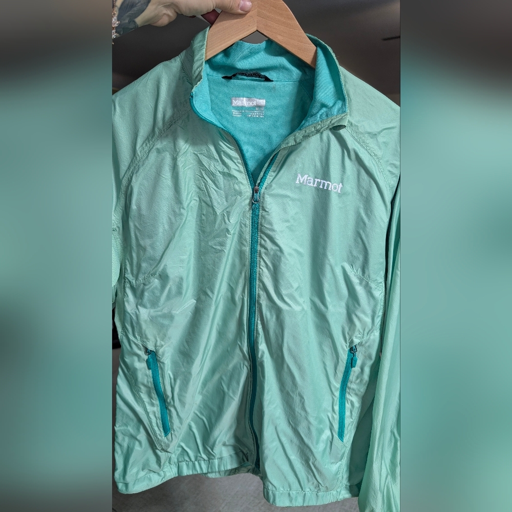 Marmot Women's MD Seafoam Green Teal Windbreaker Active Jacket Hike Run Athletic
